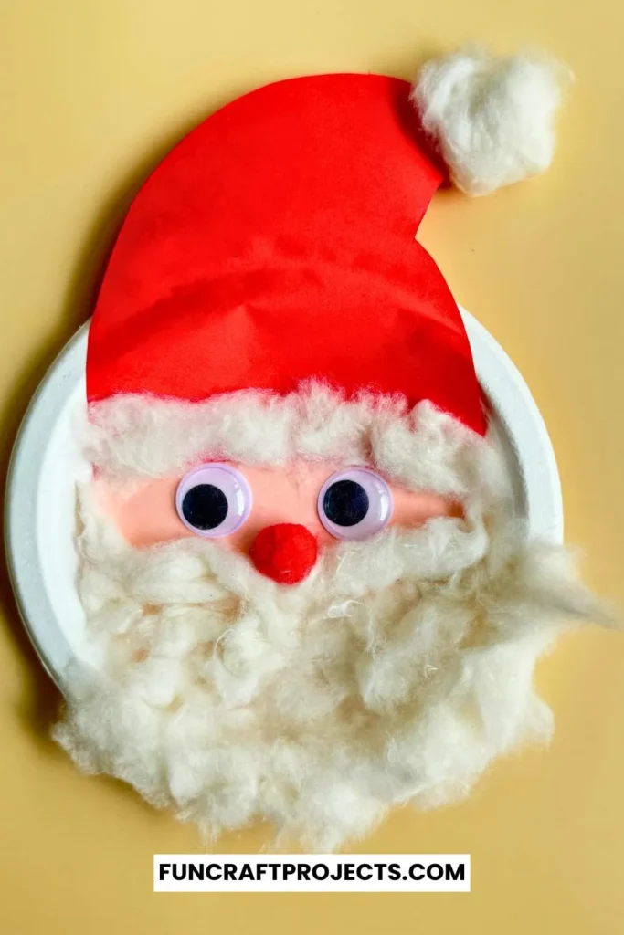 This Paper Plate Santa Craft for kids is perfect for all. This Santa Claus with paper plates is made using googly eyes, cotton balls, and construction paper. 