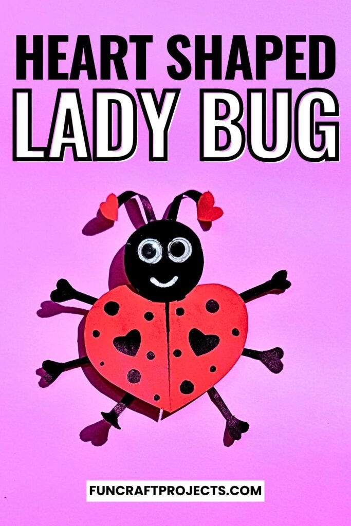 Heart Shaped Ladybug Craft made with red and black construction paper, googly eyes, and heart-shaped wings is a fun Valentine’s Day craft for kids.